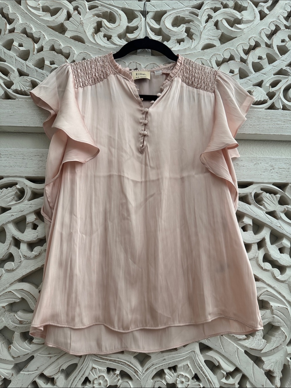 Elie Tahari Blush Pink Ruffle Sleeve Blouse